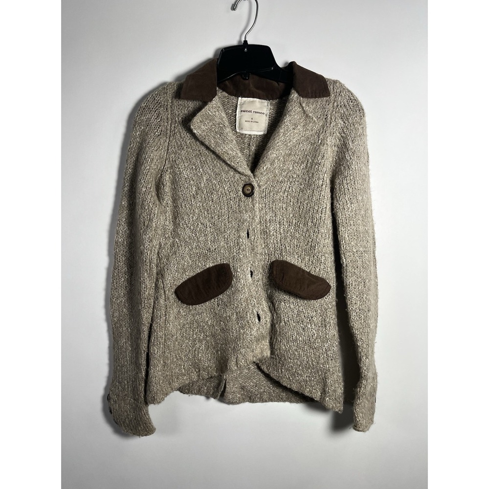 Sweet Romeo Cardigan Sweater Button Elbow Patches Small